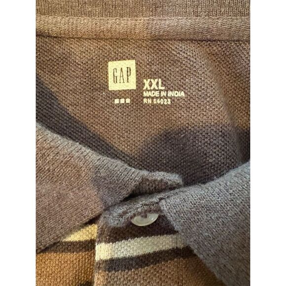 GAP Men's 2XL Brown Striped Short Sleeve Polo Shirt Casual - Picture 9 of 9